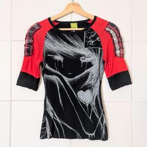 Nuvula graphic art print grunge anime steampunk fitted top